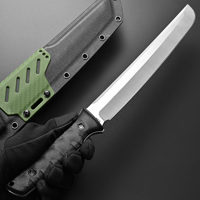 Gtkii GTK6 Fixed Blade Knife AUS-10 Steel Blade Full Tang Nylon Fiberglass Handle EDC Fixed Knifes for Outdoor Camping Adventure(Silver)