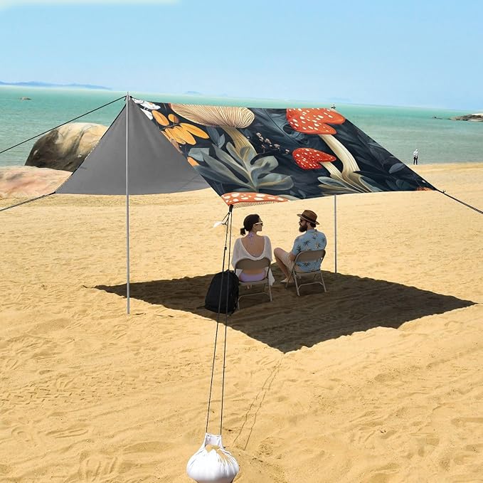ALAZA Mushroom Floral Leave Beach Tent Sun Shelter Portable Canopy Sunshade for Outdoor Camping Picnics Backyard Fun 10x9 ft