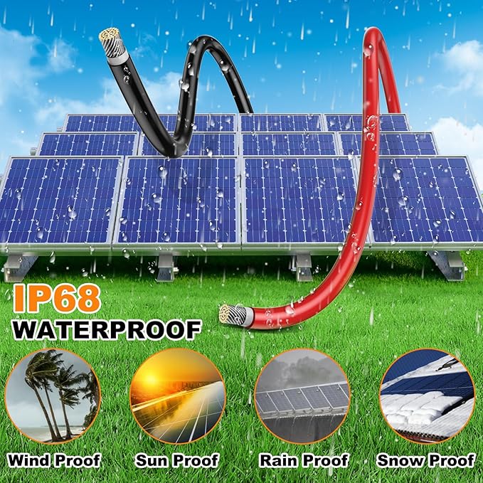 Oududianzi 2x200 Feet Solar Panel Wire 10AWG Solar Wire Tinned Copper 10 Gauge Solar Cable PV Wire for Outdoor Automotive RV Solar Panels Boat Marine (200FT Red + 200FT Black)