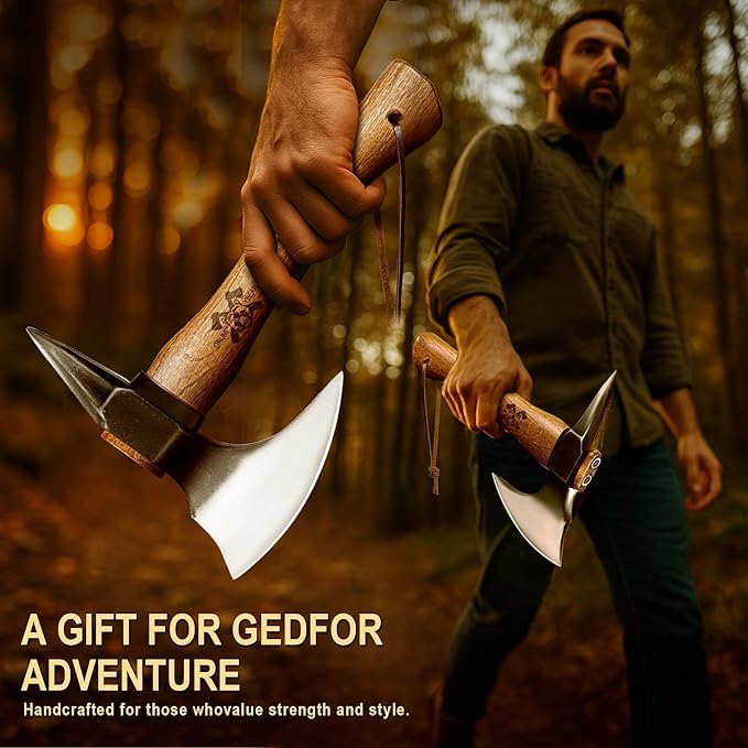 Grumpy Bear 11 Survival Axe Camping Hatchet – Forged High Carbon Steel Blade with Walnut Wood Handle – Shock-Absorbing Anti-Slip Grip – Ideal for Bushcraft Wood Splitting &amp Outdoor Adventures