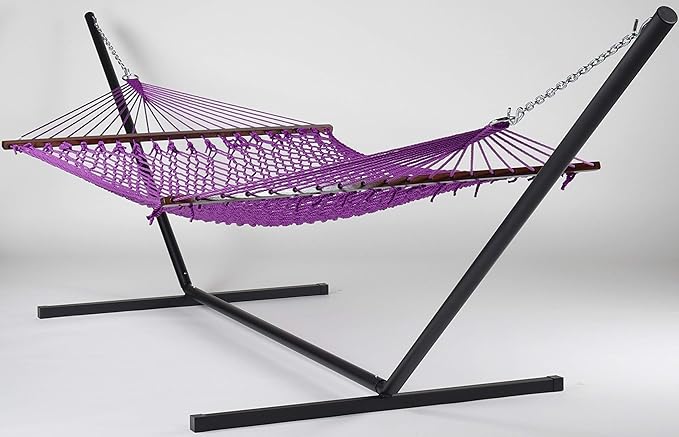 Rope Hammock and Tri Beam Stand (Purple Hammock and Black Stand)