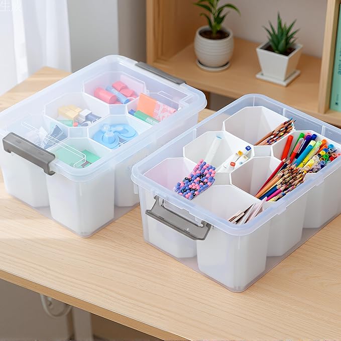 Citylife 17 QT Plastic Storage Bins Clear Storage Box with Lids Multipurpose Stackable Storage Containers for Organizing Tool Craft Crayon 4 Packs