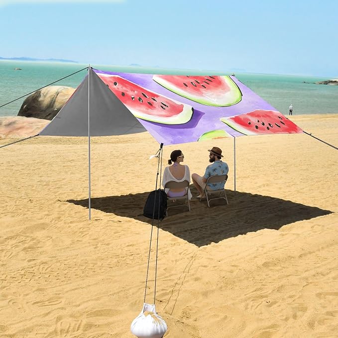 ALAZA Watermelon Purple Background Pattern Beach Tent Sun Shelter Portable Canopy Sunshade for Outdoor Camping Picnics Backyard Fun 10x9 ft