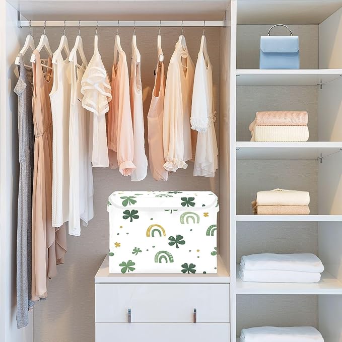 Rainbow and Clover Fabric Storage Bins with Lids and HandleFoldable Storage Bins with LidsCloset Organizers for Clothes Storage Room Organization Office Storage Chest Organizer