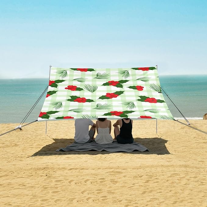 Beach Canopy with Windproof Ropes &amp Sandbags Beach Tent Sun Shade Sun Shelter for Camping Trips Fishing Backyard Fun or Picnics Cherry