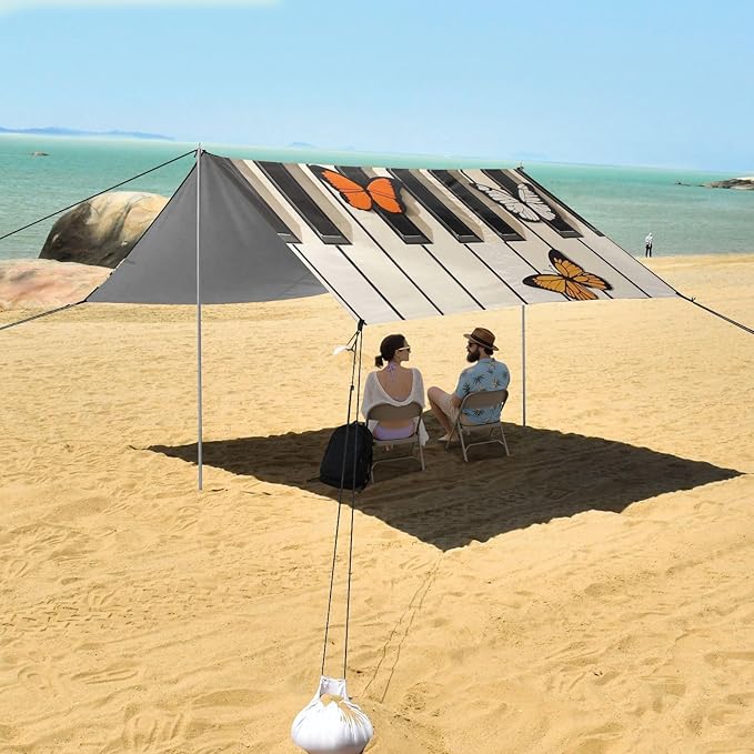 ALAZA Piano Keys Butterflies Painting Beach Tent Sun Shelter Portable Canopy Sunshade for Outdoor Camping Picnics Backyard Fun 10x9 ft