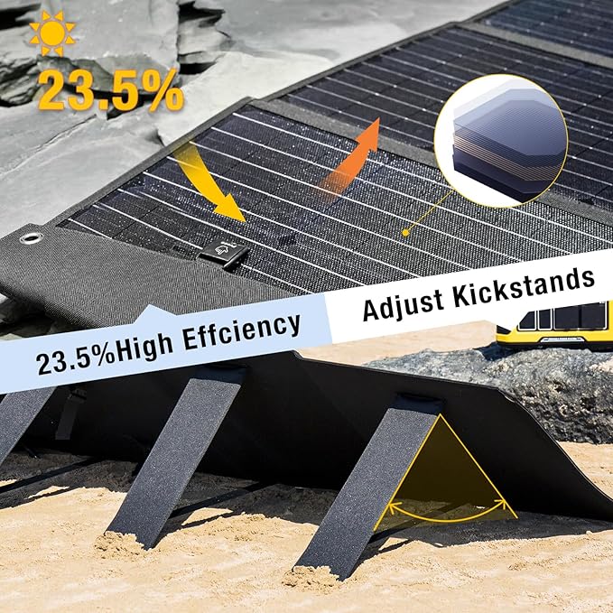 200W Portable Solar Panel Foldable 200W Solar Panel Kit with XT60/DC7909/Anderson Cable &amp USB-C PD 60W 23.5% High-Efficiency Monocrystalline Solar Charger for Power Station RV Camping IP65