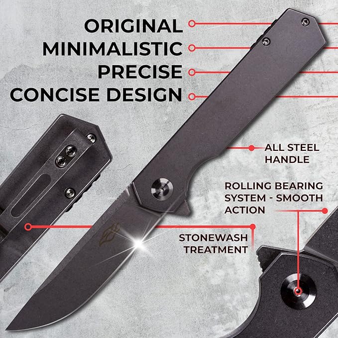 Firebird Ganzo FH13-SS Folding Pocket Knife 3.4 D2 Steel Blade All Steel Handle with Clip Outdoor Camping EDC Utility Pocket Knife (Titan Dark grey)