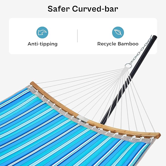 SUPERJARE Hammock with Stand 2 Person Heavy Duty Hammock with Padded Cotton Detachable Pillow &amp Strong Curved-Bar &amp Portable Carrying Bag Perfect for Outdoor &amp Indoor Aqua Blue
