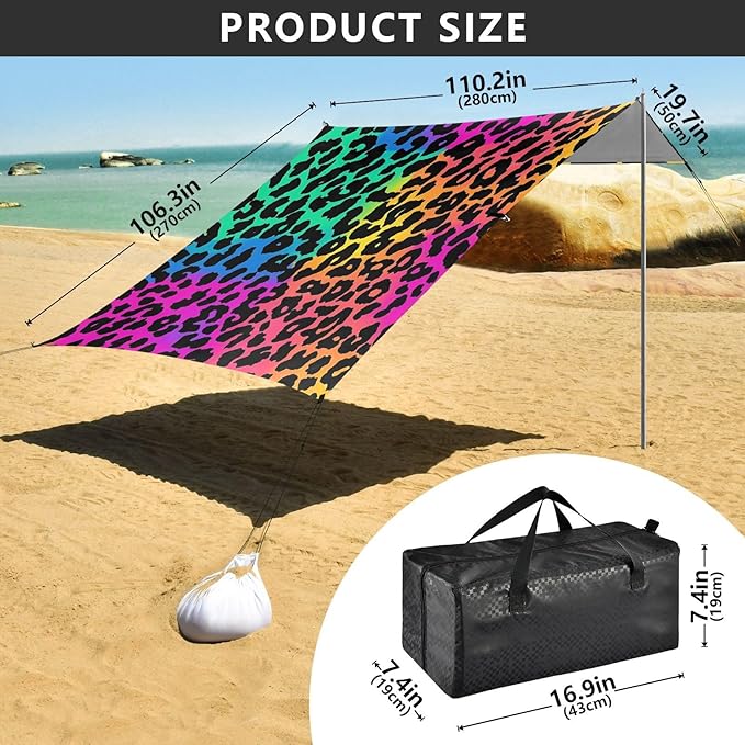 ALAZA Neon Leopard Skin Print Beach Tent Sun Shelter Portable Canopy Sunshade for Outdoor Camping Picnics Backyard Fun 10x9 ft