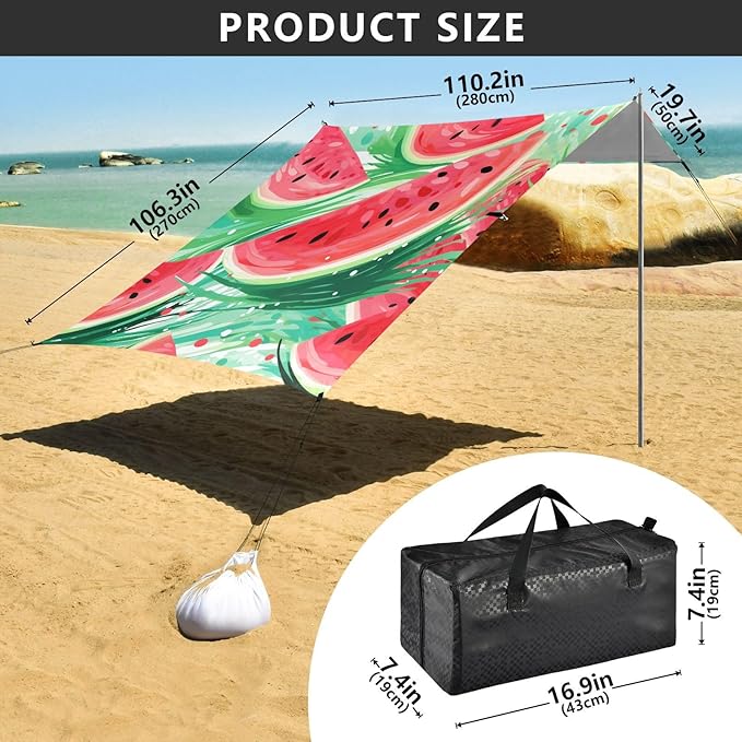 ALAZA Stylized Watermelons Beach Tent Sun Shelter Portable Canopy Sunshade for Outdoor Camping Picnics Backyard Fun 10x9 ft