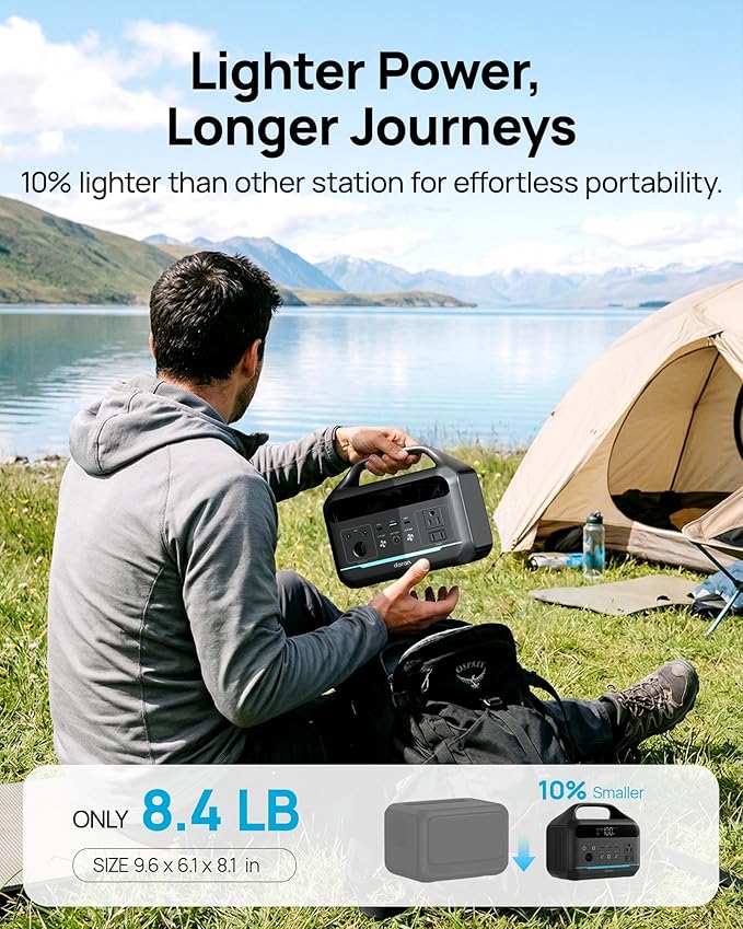 DARAN Portable Power Station 600W with 80W Solar Panel 288Wh LiFePO4 Solar Generator Dual AC Outlets 100W USB-C PD Fast Recharge for Camping RV Power Outage Emergency Backup