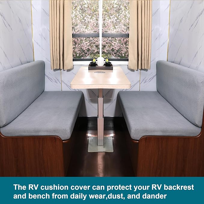 KRFOONN RV Dinette Cushion Covers Stretch Sofa Seat Slipcovers Replacement Camper Cushions Cover Washable Couch Cushion Slipcovers for RV Camper Car Bench(1 Backrest Cover &amp 1 Bench Cover Light G