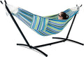 GAFETE Double Hammock with Stand for Outside Upgraded Spreader Bar Heavy Duty Space Saving Steel Stand 2 Person Convenient Pocket Easy Assembly 600lbs Weight Capacity Indoor &amp Outdoor (Garde