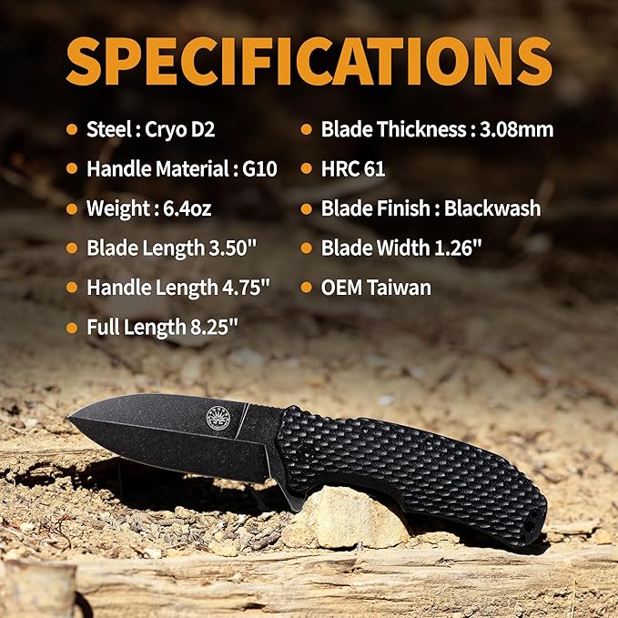 Off-Grid Knives - Rapid Fire Stinger Assisted Spear Point Blade Hard Use Build Tactical Camping &amp Survival EDC Cryo D2 Steel G10 Scales Deep Pocket Carry (Blackout)