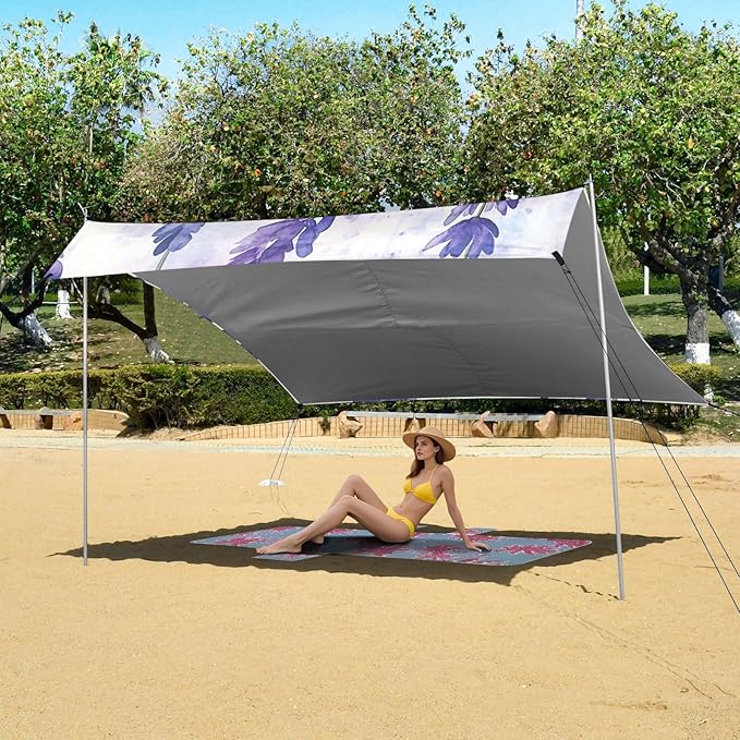ALAZA Lavender in Watercolour Style Beach Tent Sun Shelter Portable Canopy Sunshade for Outdoor Camping Picnics Backyard Fun 10x9 ft