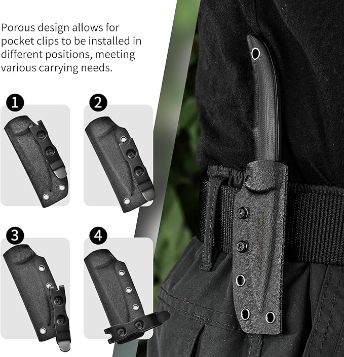 TONIFE Nova 2.68'' Blade Mini Neck Knife Full Tang Fixed Blade Knife with Kydex Sheath and Adjustable Paracord Lanyard for Camping Outdoor Survival Tool (Black+Satin)