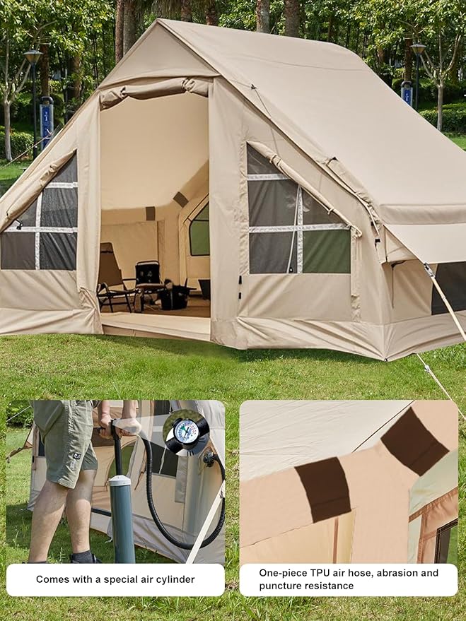 Inflatable Camping Tent2/4/6/8 Person Glamping Inflatable Tents with Awning Quick Setup Blow Up Tents with Pump Waterproof Oxford Inflatable House for Camping Air Glamping Hot Tents for Adult
