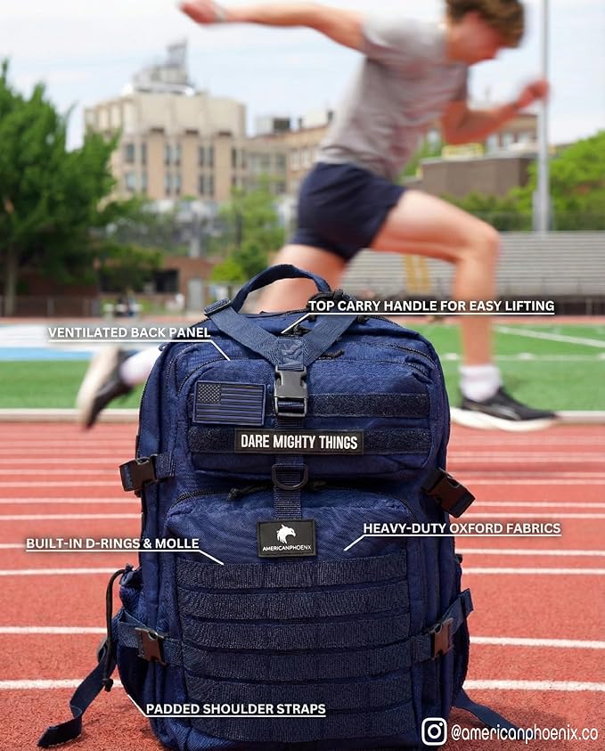 AMERICANPHOENIX 45L Elite Tactical Backpack | 3X Stronger Work &amp Military Backpack | Water Resistant and Heavy Duty | 3 Day MOLLE Bug Out Bag (Atlantic Blue)