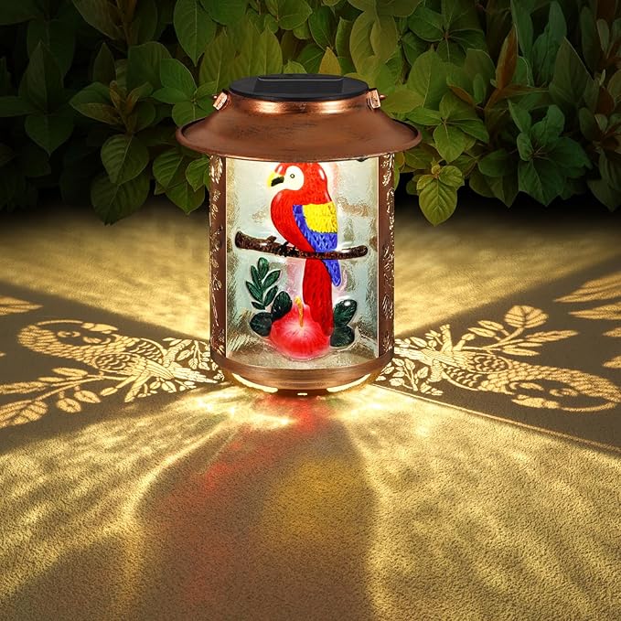 Parrot Solar Lanterns Outdoor WaterproofBirthday Gifts for Women Mom Grandma Garden DecorHanging Solar Lights Wall Mount Decorations for YardFront PorchPatioLawn Pathway Landscape