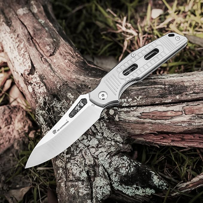 HX OUTDOORS Pocket Knife for Men Folding Knife with Clip D2 Steel Blade Titanium Handle Sharp EDC Tactical Knife for Camping Hiking Survival Outdoor Pocket Knives for Men Gift
