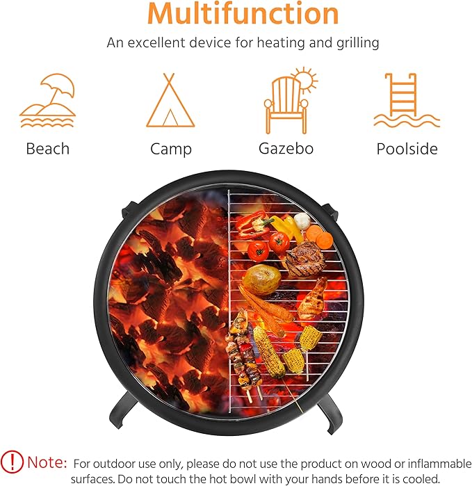 Yaheetech Fire Pit 22in Folding Firepits BBQ Fireplace with Steel Grill Cooking Grate and Poker for Outdoor Camping &amp Bonfire