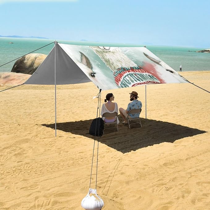 ALAZA Cute Llama Boho Alpaca Beach Tent Sun Shelter UPF50+ Protection Beach Shade Canopy w/ 4 Sandbags for Outdoor Camping Fishing Backyard Fun Picnic 10x9 ft