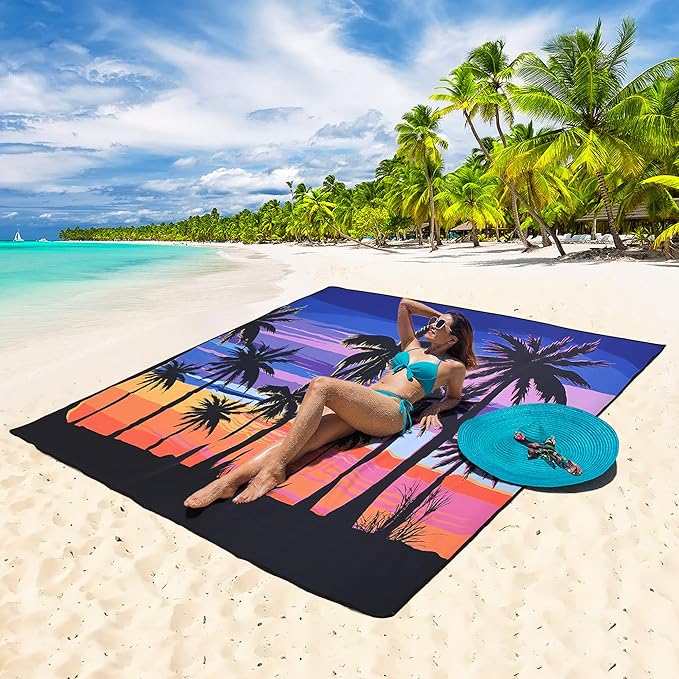Beach Blanket Waterproof Sandproof Beach Mat 79 X 83/10'x9'for 2-8 Adults Quick Drying Outdoor Picnic Mat Beach Accessories for Travel Camping Hiking