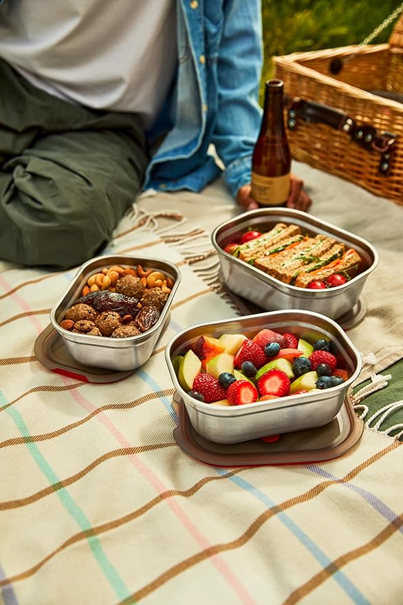 BLACK + BLUM Lunch Bowl Mixed Set - Reusable Meal Prep Containers for Picnic &amp Camping - Microwavable Stainless Steel Lunch Dinner Food Storage Box - Leak Proof Lid - Dishwasher Oven Safe - 20/30/