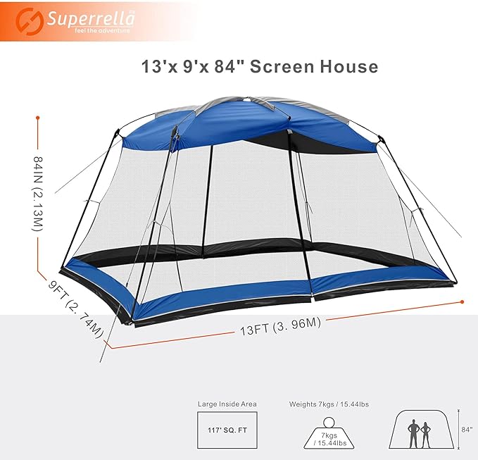 Screen House 13x9 Ft Canopy Tent Sun Shade Shelter Perfect for Outdoor Activities Blue