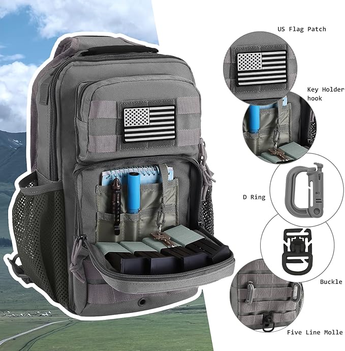 Rover Sling Pack Tactical Shoulder Sling Bag Backpack with Bottle Holder Crossbody Chest Bag Grey