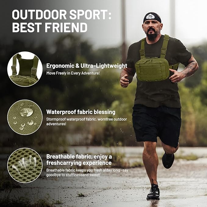 Tactical EDC Chest Bag Utility Molle Chest Rig Pouch with CCW Compartment Adjustable Strap Outdoor Chest Pack