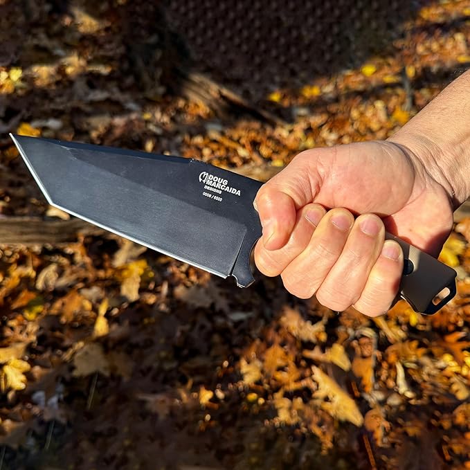Doug Marcaida Grande Fratello Serbian Cleaver Knife 8.5in Stainless Steel Full Tang Fixed Blade Bushcraft Survival Cooking Knife - Top Grain Leather Sheath With Belt Loop