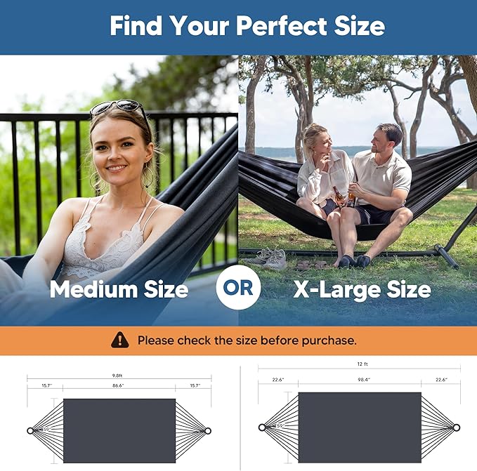 SUNCREAT Hammocks Outdoor Camping Double Hammock Extra Large 2 Person Hammock for Camping Dark Gray