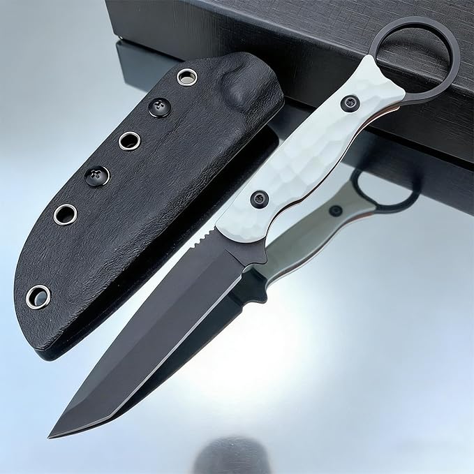 8.1'' Fixed Blade Knife Tanto Blade 8Cr13MoV Steel Non-Slip G10 Handle with Kydex Sheath for Camping Hiking Outdoor tool Gift for Men