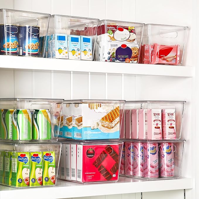 Vtopmart 4 Pack Clear Stackable Storage Bins with Lids Large Plastic Containers with Handle for Pantry Organizer and StoragePerfect for KitchenFridgeCabinet ClosetBathroom Organization