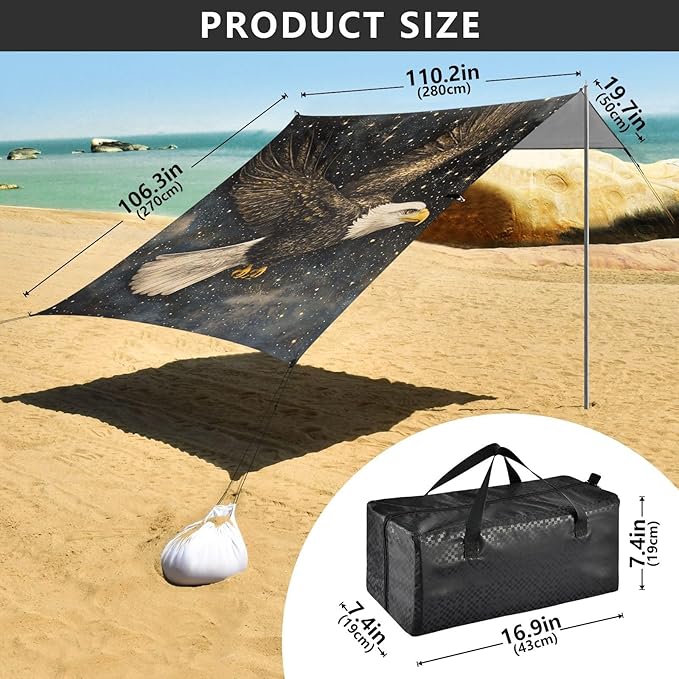 ALAZA Eagles Fly Starry Sky Beach Tent Sun Shelter Portable Canopy Sunshade for Outdoor Camping Picnics Backyard Fun 10x9 ft