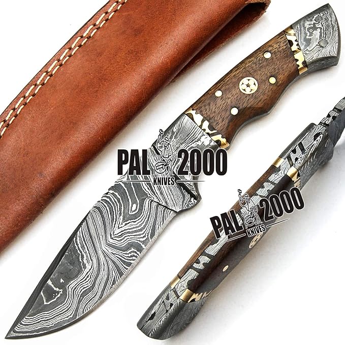 PAL 2000 KNIVES Custom Handmade Damascus Steel 8 Inches Skinner Knife - Rose Wood Handle With Sheath 9568