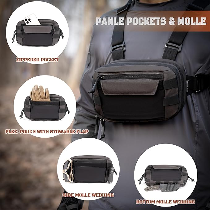 Tactical Chest Rig Pack for Men and Women Low Profile Utility CCW Chest Bag with Gun Holster for Outdoor Hiking Hunting Gravel Cycling Biking