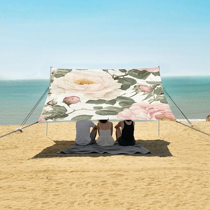 ALAZA Vintage Spring Rose Beach Tent Sun Shelter Portable Canopy Sunshade for Outdoor Camping Picnics Backyard Fun 10x9 ft