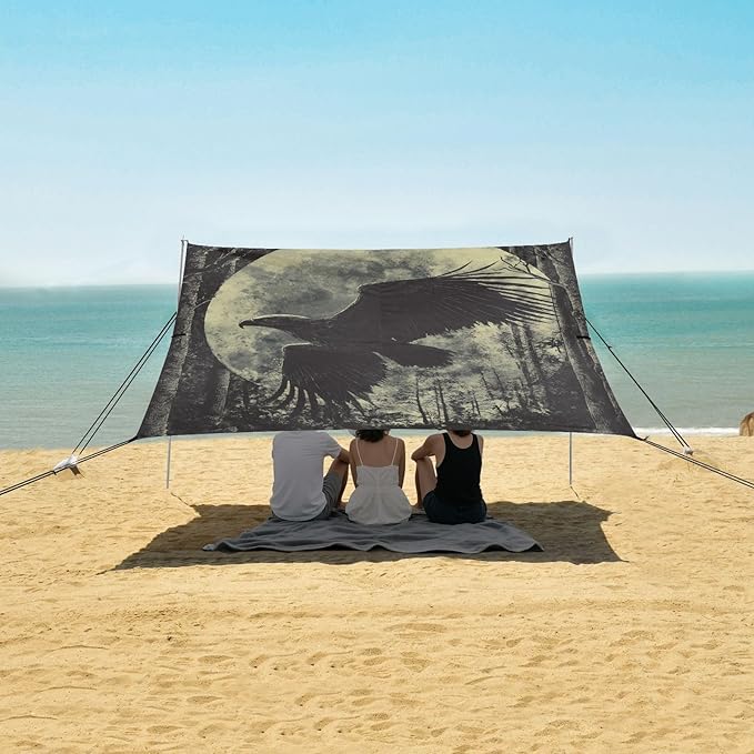 ALAZA Eagles Moon and Forest Beach Tent Sun Shelter Portable Canopy Sunshade for Outdoor Camping Picnics Backyard Fun 10x9 ft