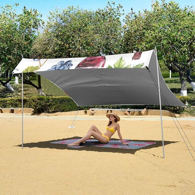 ALAZA Watercolor Bottles Glasses of Red and White Wines Grapes Beach Tent Sun Shelter Portable Canopy Sunshade for Outdoor Camping Picnics Backyard Fun 10x9 ft