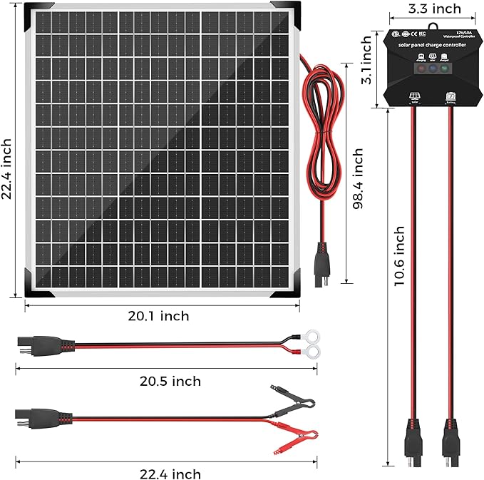 Voltset Solar Panel Kit 50W 12V Solar Battery Trickle Charger Maintainer Waterproof Solar Panel + Upgrade Charge Controller + Mount Bracket for Boat RV Motorcycle Marine