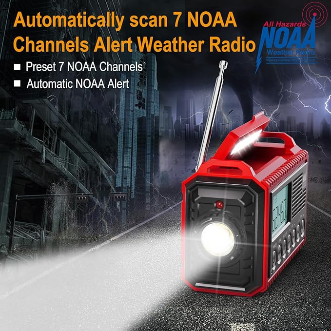 Raynic Emergency Radio 5000mAh/18500mWh Weather Radio Solar Hand Crank Emergency Radio with AM/FM/SW/NOAA Cell Phone Charger Headphone Jack Flashlight Type-C Charging and SOS Siren for Hurricane