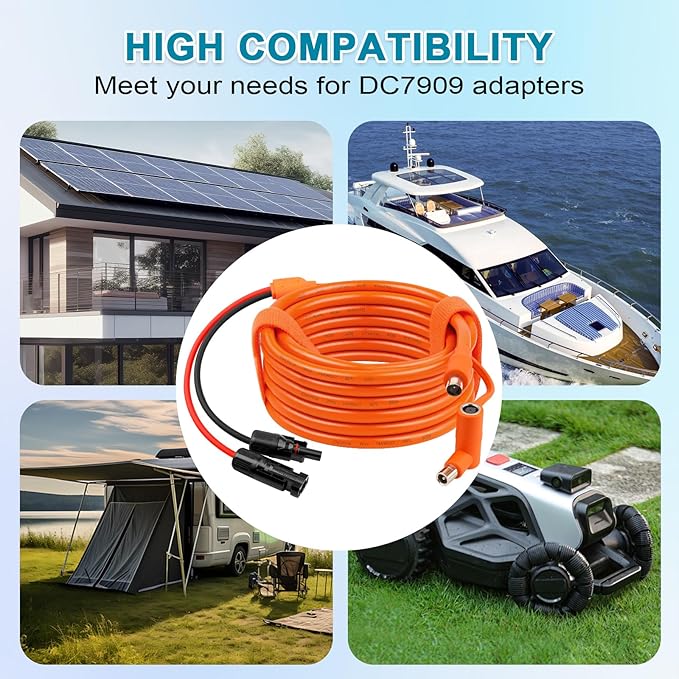 XRDS -RF Solar Connector to DC 8mm Extension Cable 35FT 14/12AWG Heavy Duty Adapter Cord with DC 7909 &amp 8020 for Jackery Explorer 240/500/1000/1500/2000 Pro Portable Power Station