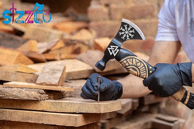 Custom Gift Forged Carbon Steel Viking Style Axe Bearded Axe with Rose Wood Shaft Tomahawk - Real Hatchet LARP Axe Best Gift for Anniversary Christmas Birthday Premium Leather Sheath