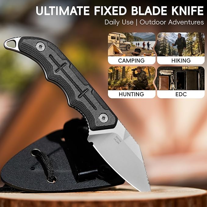 LOTHAR BEAVER EDC Fixed Blade Knife Small Survival Knife with 2.2 14C28N Steel Blade &amp Kydex Sheath Adjustable Horizontal Vertical Carry for Camping Hiking Hunting Everyday Carry