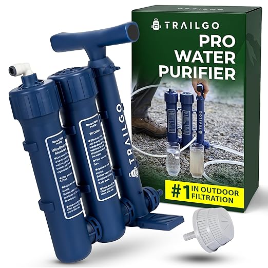 Pro Water Purifier Water Purification System for Survival - High-Volume Hand Pump Portable Water Filter for Camping Hiking Hunting Emergency Preparedness - 3-Stage Water Filtration System