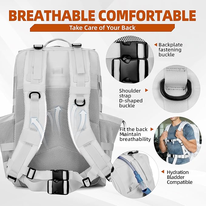 LUPU TACTICAL 45L Backpack for Men and Women 3 Days Assault Pack Outdoor Travel Hiking Camping Rucksack with Molle Webbing (White)