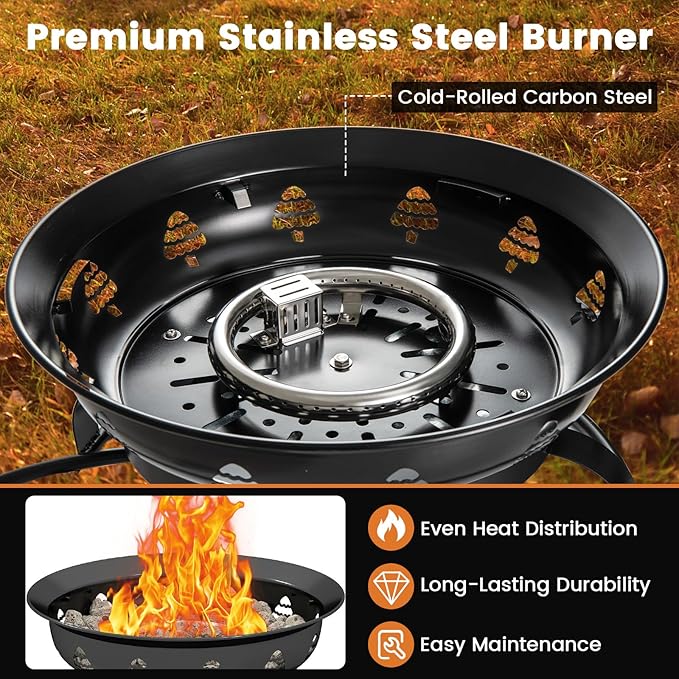 Giantex Portable Propane Fire Pit 21 Inch Smokeless Fire Bowl with Cover Natural Lava Rocks Tank Holder 58000 BTU Round Outdoor Gas Firepit for Outside Camping Patio Yard
